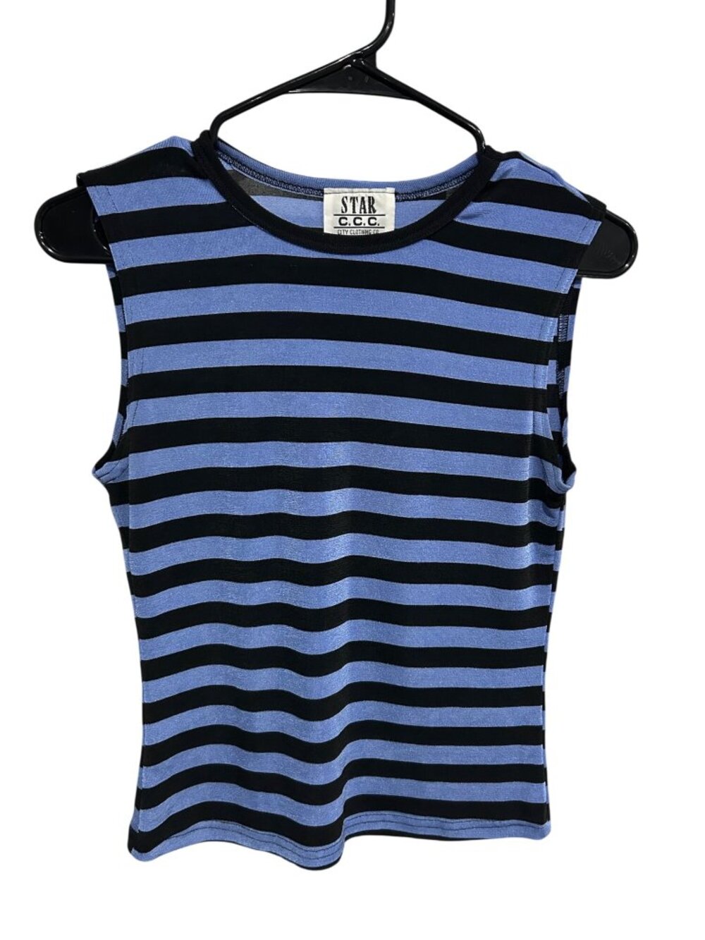 Star C.C.C. Womens Blue Black Striped Tank Top Size Medium Minimalist Athleisure